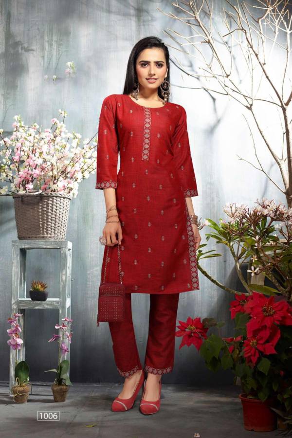 Saloni Fancy Casual Wear Rayon Embroidery Kurti With Pant Collection